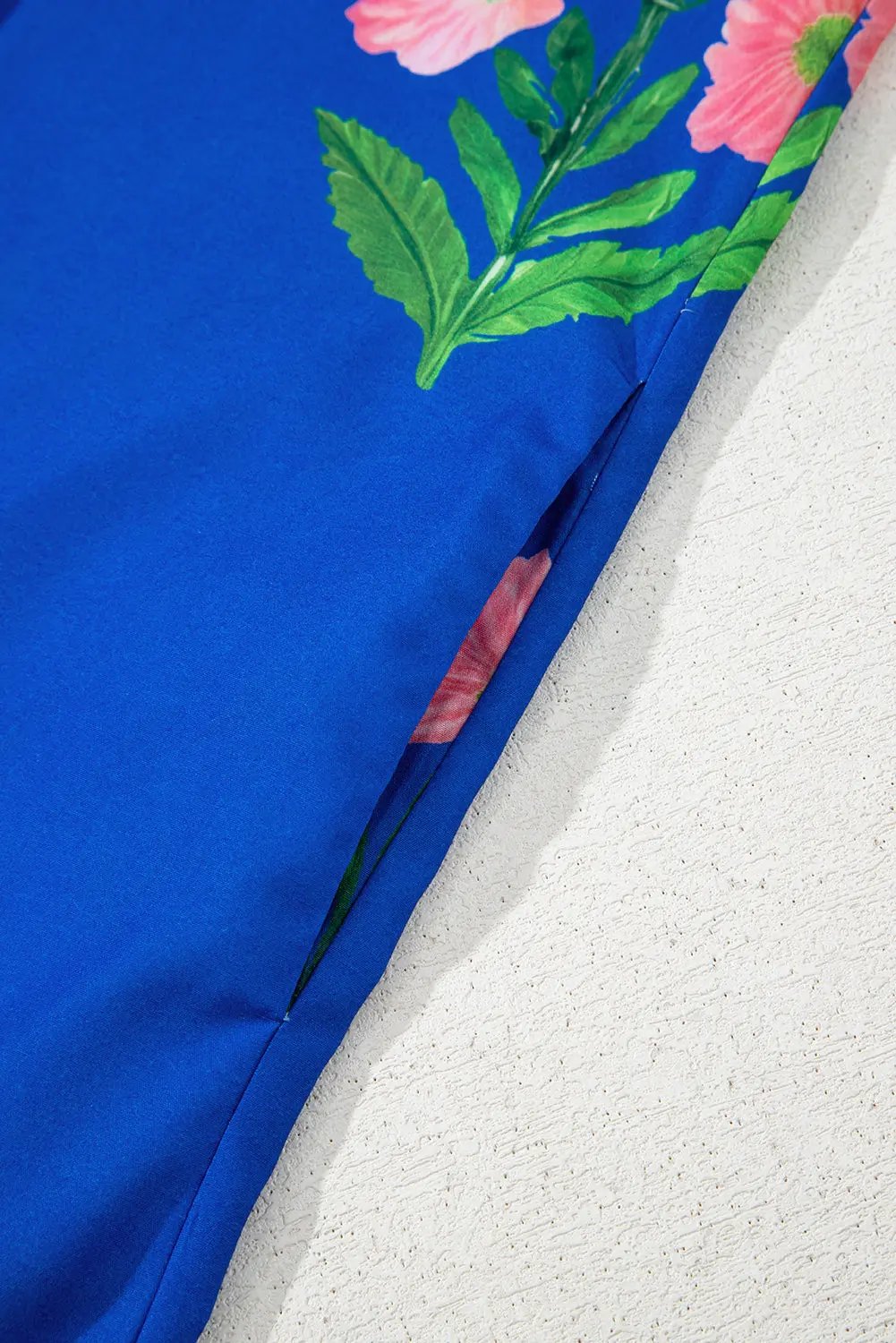 Blue Floral Short Sleeve Split Neck Loose Mini Dress - Love Salve